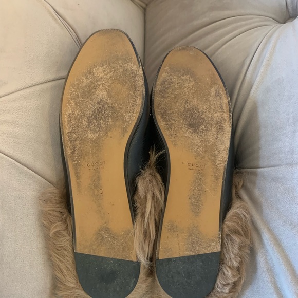 Gucci Princetown Leather Lambs Fur Bees and Stars Horsebit Loafers Flats 9 - Picture 8 of 9
